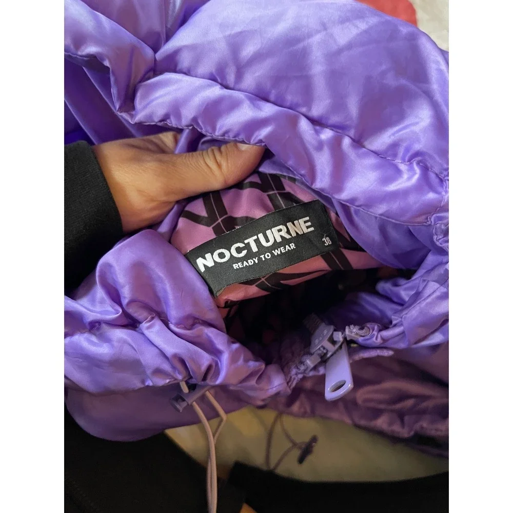 NOCTURNE Puffer‎ Hooded Vest Lavender Purple Quilted Zip Pockets Size 38/medium